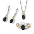 EverTrue schwarzes Spinell und weißes Topas Schmuckset, 316L Edelstahl und Bronze mit zweifarbiger E-Beschichtung - 5,93 ct.