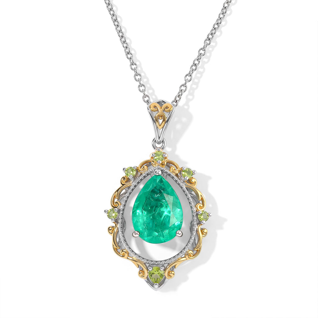 EVER TRUE Smaragd-Quarz Triplette, Peridot Schmuckset ca. 50 cm Reine Bronze Platiniert und vergoldet und Edelstahl Platiniert ca. 6,86 ct.