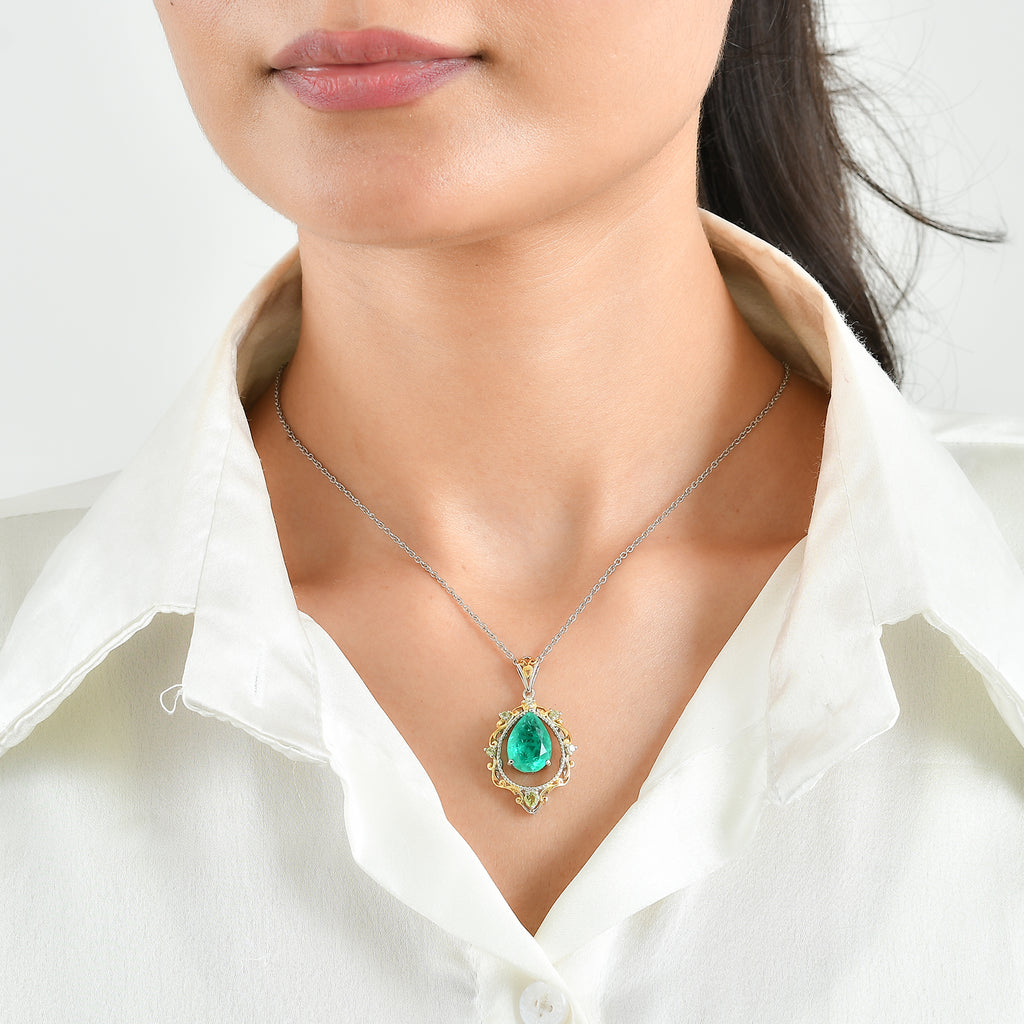 EVER TRUE Smaragd-Quarz Triplette, Peridot Schmuckset ca. 50 cm Reine Bronze Platiniert und vergoldet und Edelstahl Platiniert ca. 6,86 ct.