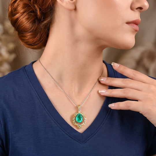 EVER TRUE Smaragd-Quarz Triplette, Peridot Schmuckset ca. 50 cm Reine Bronze Platiniert und vergoldet und Edelstahl Platiniert ca. 6,86 ct.