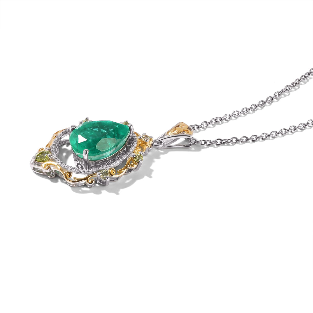 EVER TRUE Smaragd-Quarz Triplette, Peridot Schmuckset ca. 50 cm Reine Bronze Platiniert und vergoldet und Edelstahl Platiniert ca. 6,86 ct.