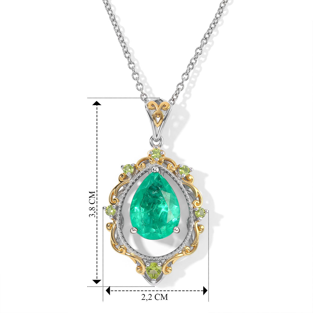 EVER TRUE Smaragd-Quarz Triplette, Peridot Schmuckset ca. 50 cm Reine Bronze Platiniert und vergoldet und Edelstahl Platiniert ca. 6,86 ct.