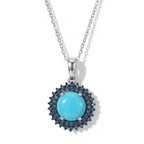 LUXURIANT DIAMOND - Schmuckset Azurglanz-Anhänger mit AA Sleeping Beauty Türkis und Lab Grown blauem Diamant, ca. 50 cm, 925 Silber rhodiniert, ca. 2.86 ct