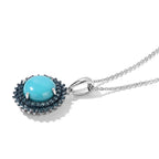 LUXURIANT DIAMOND - Schmuckset Azurglanz-Anhänger mit AA Sleeping Beauty Türkis und Lab Grown blauem Diamant, ca. 50 cm, 925 Silber rhodiniert, ca. 2.86 ct