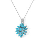 D'Joy Azurblauer Wildblumen-Anhänger mit Kette, Sleeping Beauty Türkis, ca. 50 cm, 925 Silber rhodiniert, ca. 3.80 ct