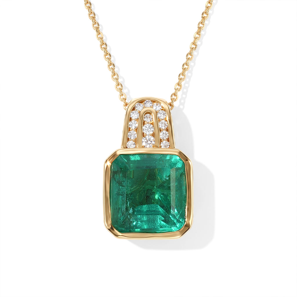 D'Joy Smaragd-Quarz Triplette, Weißer Zirkon Schmuckset ca. 50 cm 925 Silber 750 Gelbgold vermeil ca. 5,74 ct.