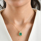 D'Joy Smaragd-Quarz Triplette, Weißer Zirkon Schmuckset ca. 50 cm 925 Silber 750 Gelbgold vermeil ca. 5,74 ct.