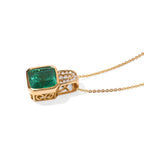 D'Joy Smaragd-Quarz Triplette, Weißer Zirkon Schmuckset ca. 50 cm 925 Silber 750 Gelbgold vermeil ca. 5,74 ct.