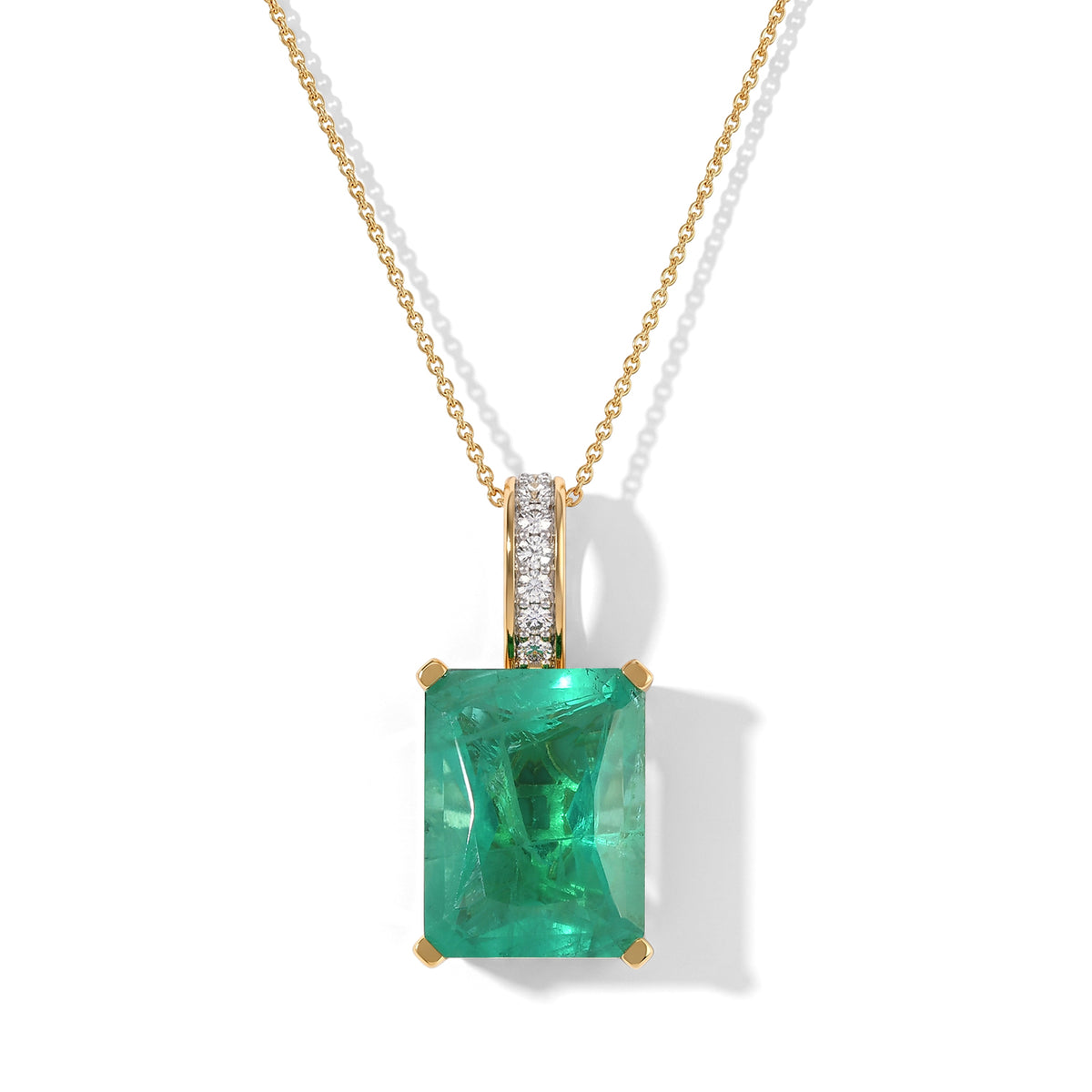 D'Joy Smaragd-Quarz Triplette, Weißer Zirkon Schmuckset ca. 50 cm 925 Silber 750 Gelbgold vermeil ca. 12,35 ct.