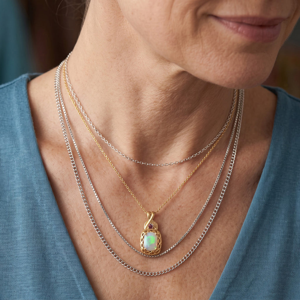 D'Joy AA Natürlicher, äthiopischer Welo Opal, Rosa Turmalin Schmuckset ca. 50 cm 925 Silber 750 Vergoldet und Edelstahl 750 Vergoldet ca. 3,13 ct.