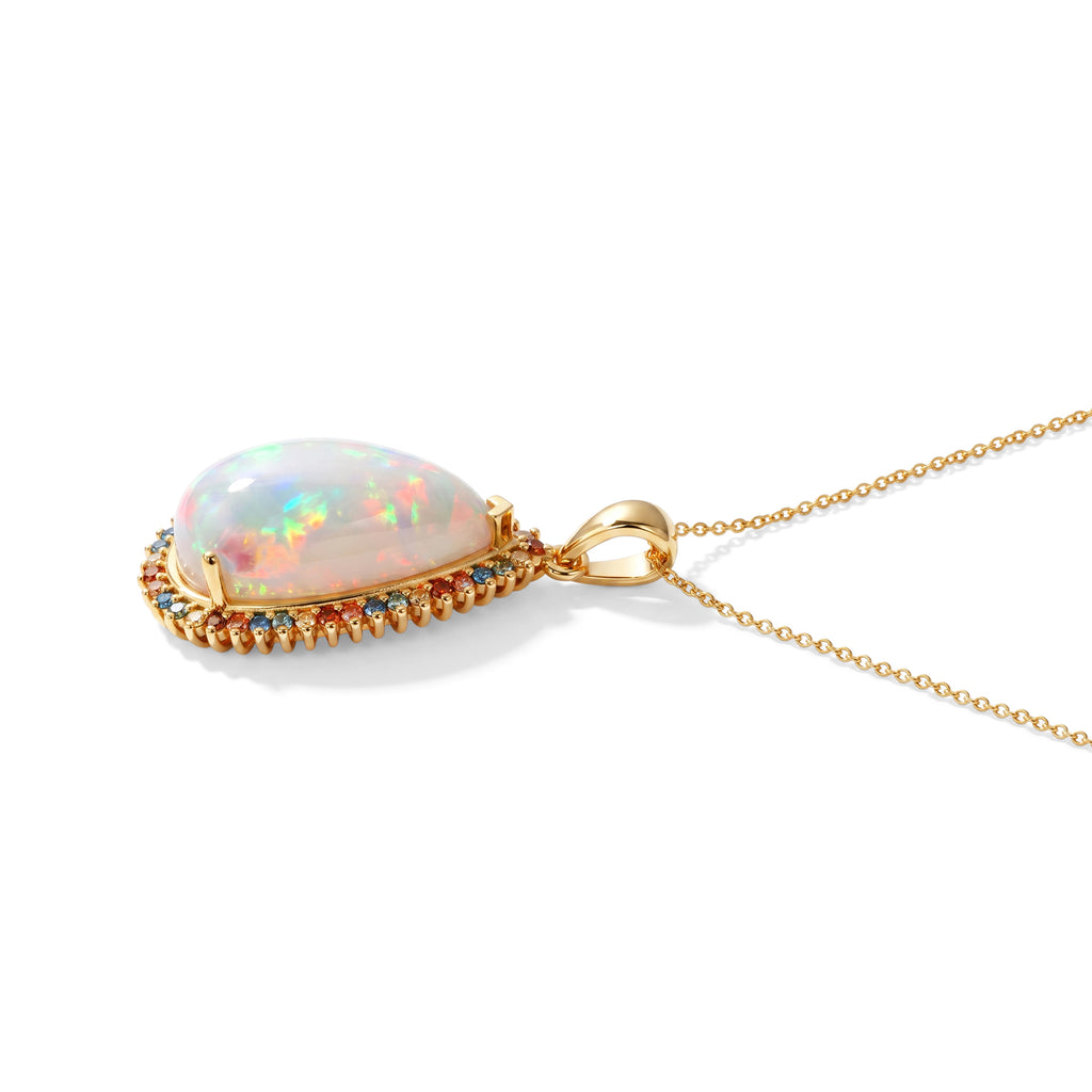 LUXURIANT DIAMOND - AAA Natürlicher, äthiopischer Welo Opal, Lab Grown Gelb Diamant Schmuckset ca. 50 cm 925 Silber 750 Gelbgold vermeil ca. 5,65 ct.