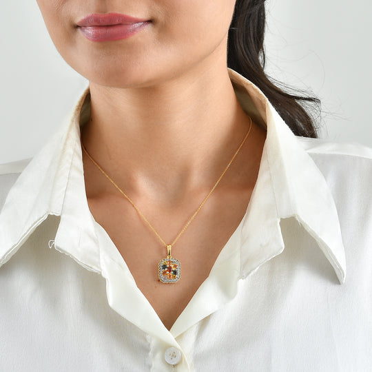 D'Joy mehrfarbiger Saphir und Zirkon Anhänger im Häkelmuster-Stil mit 50cm Kette, 925 Silber 750 Gelbgold Vermeil - 2,70 ct.