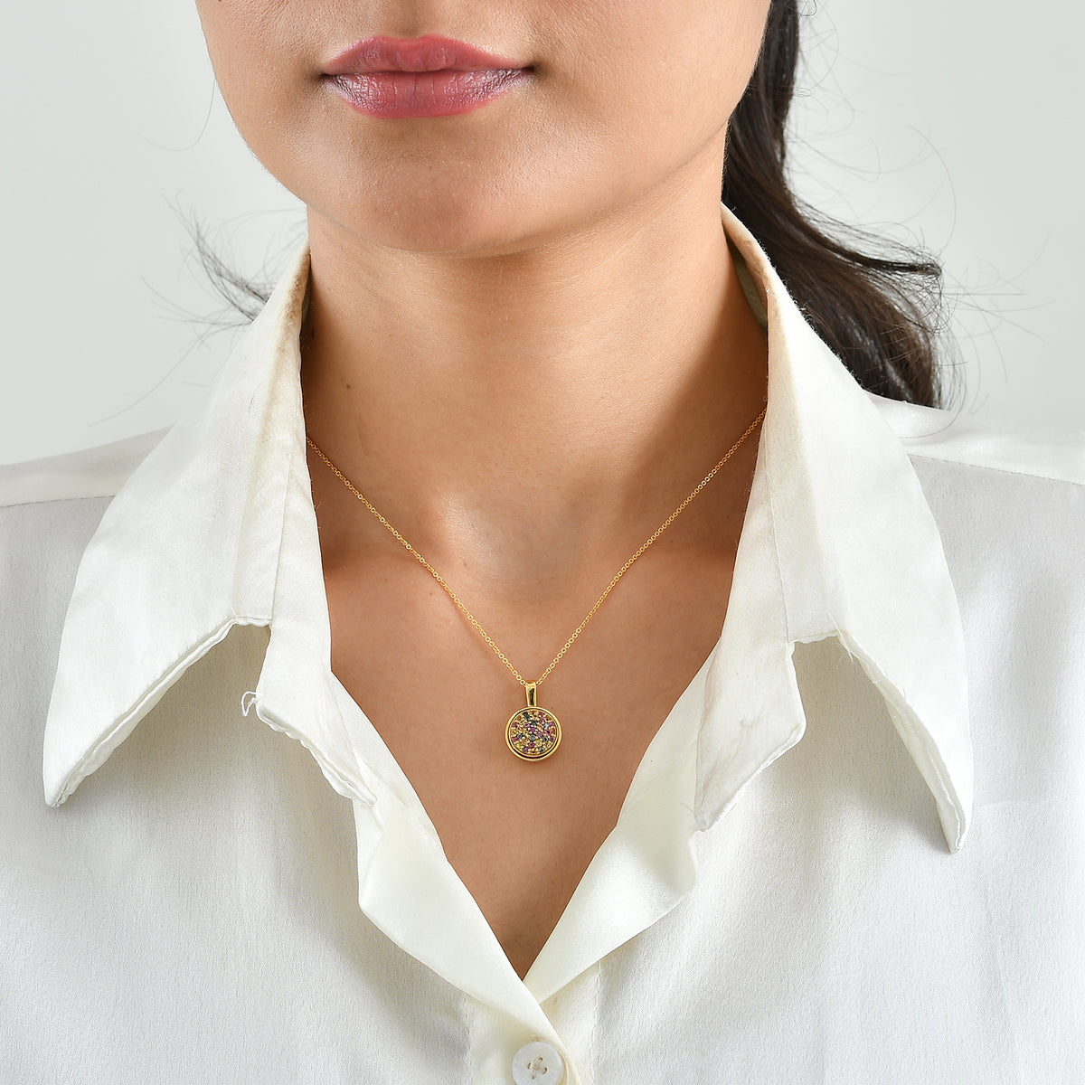 D'Joy Mehrfarbig Saphir Schmuckset ca. 50 cm 925 Silber 750 Gelbgold vermeil ca. 0,81 ct.