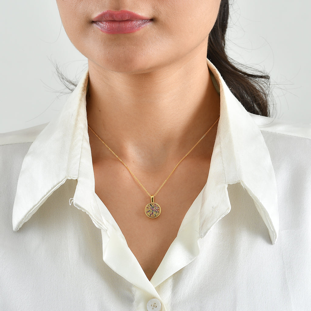 D'Joy Mehrfarbig Saphir Schmuckset ca. 50 cm 925 Silber 750 Gelbgold vermeil ca. 0,81 ct.