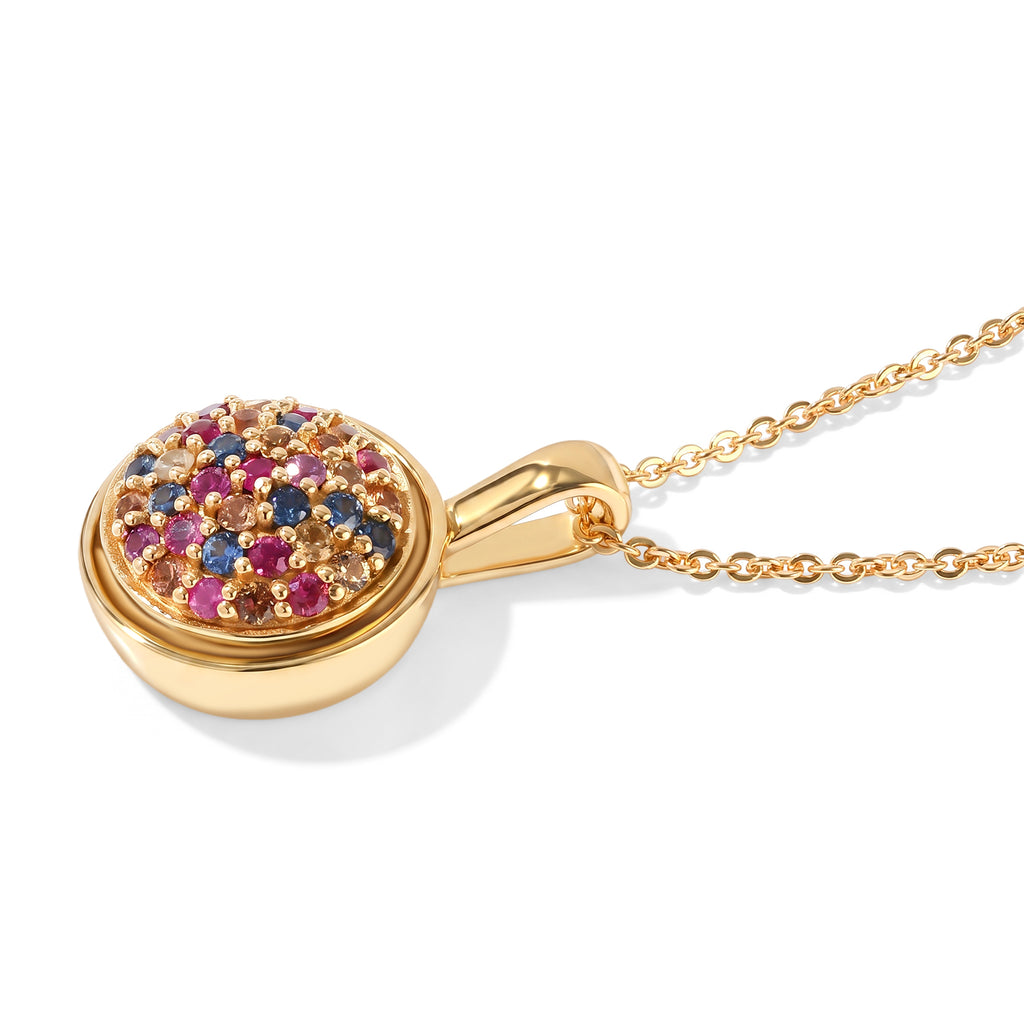 D'Joy Mehrfarbig Saphir Schmuckset ca. 50 cm 925 Silber 750 Gelbgold vermeil ca. 0,81 ct.