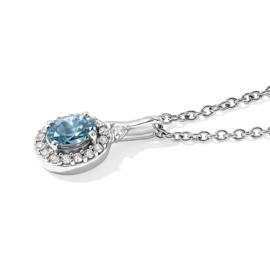 D'Joy AA Blauer Zirkon, Weißer Zirkon Anhänger mit Kette, ca. 50 cm 925 Silber Rhodiniert und Edelstahl Rhodiniert ca. 1.61 ct