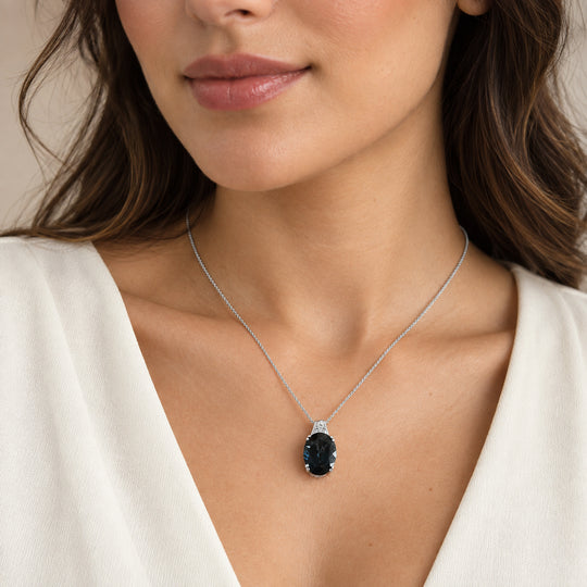 D'Joy London Blau Topas, Weißer Diamant Schmuckset ca. 50 cm 925 Silber Rhodiniert ca. 10.92 ct