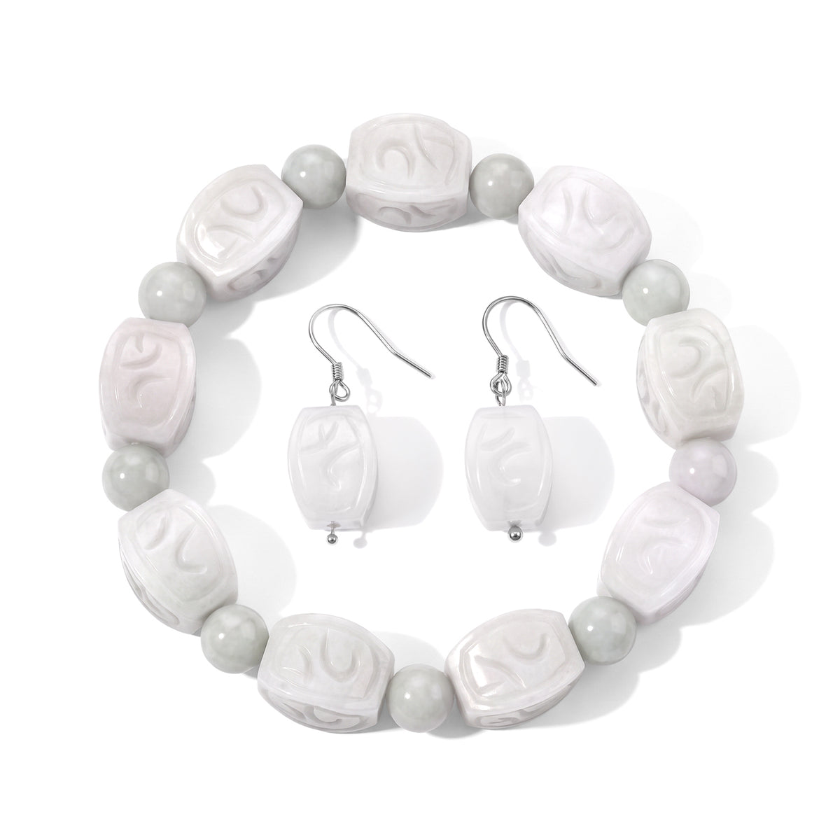 D'Joy 307 ct. natürliches weiße Jade Schmuckset, 925 Silber rhodiniert