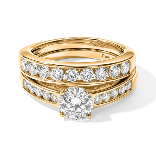 D'Joy Moissanit Schmuckset 925 Silber 750 Gelbgold vermeil ca. 1,45 ct.