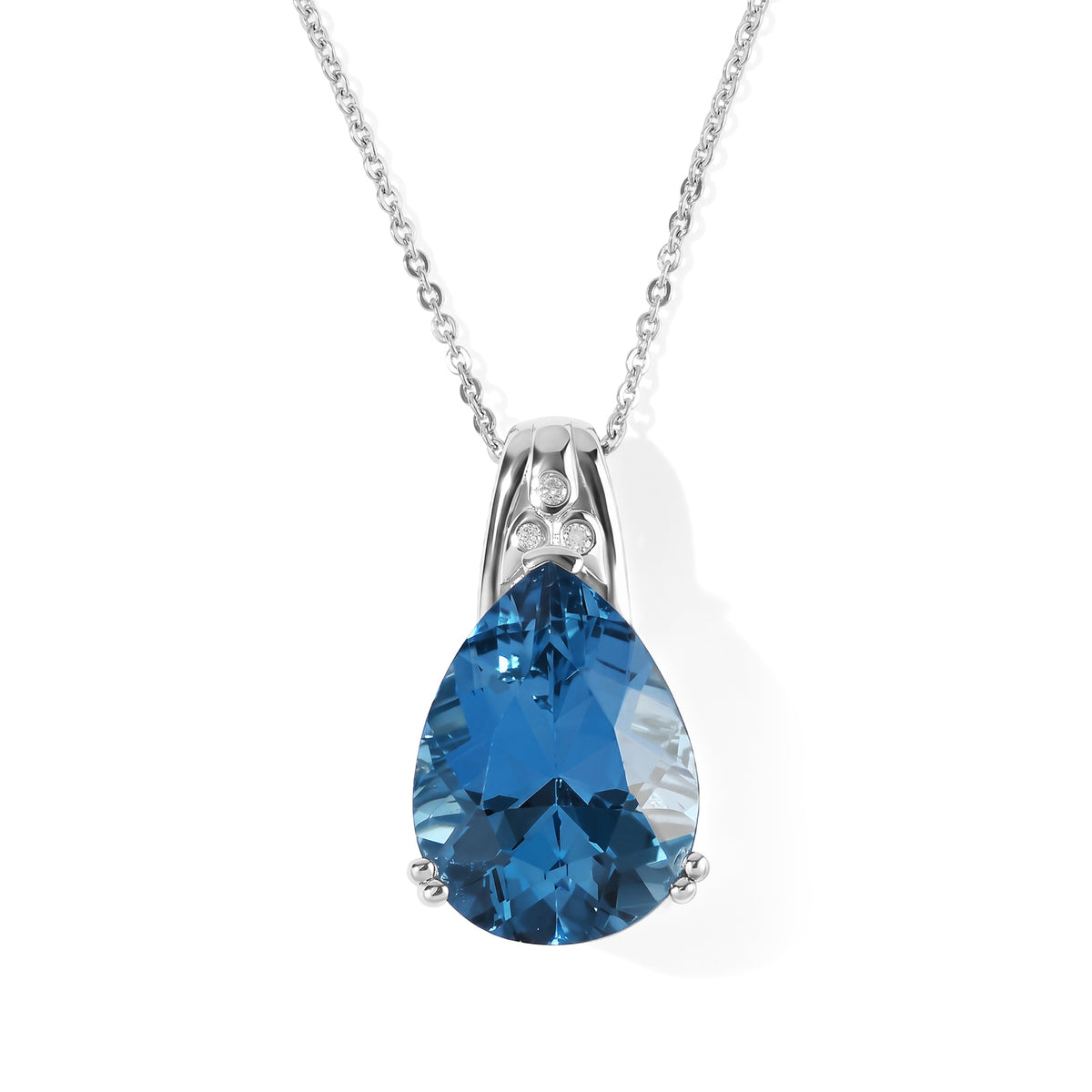 D'Joy London Blau Topas, Weißer Diamant Schmuckset ca. 50 cm 925 Silber Rhodiniert ca. 10.21 ct