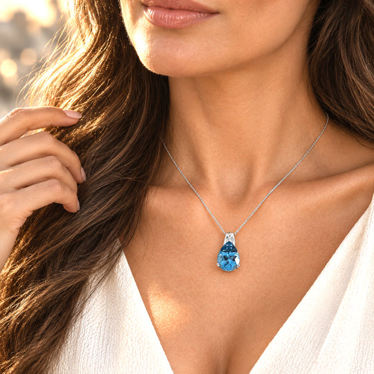 D'Joy London Blau Topas, Weißer Diamant Schmuckset ca. 50 cm 925 Silber Rhodiniert ca. 10.21 ct