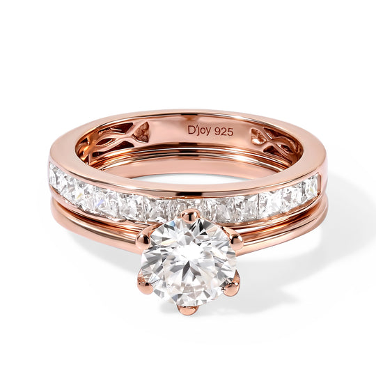 D'Joy Moissanit Schmuckset 925 Silber 750 Roségold vermeil (Größe 19) ca. 1,57 ct.