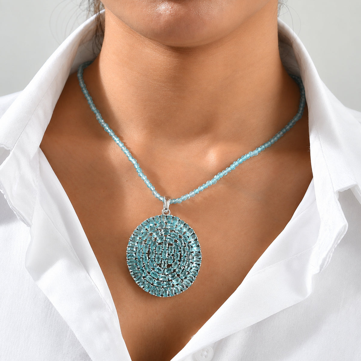 D'Joy Blauer Apatit Schmuckset ca. 50 cm 925 Silber Rhodiniert ca. 52,07 ct.