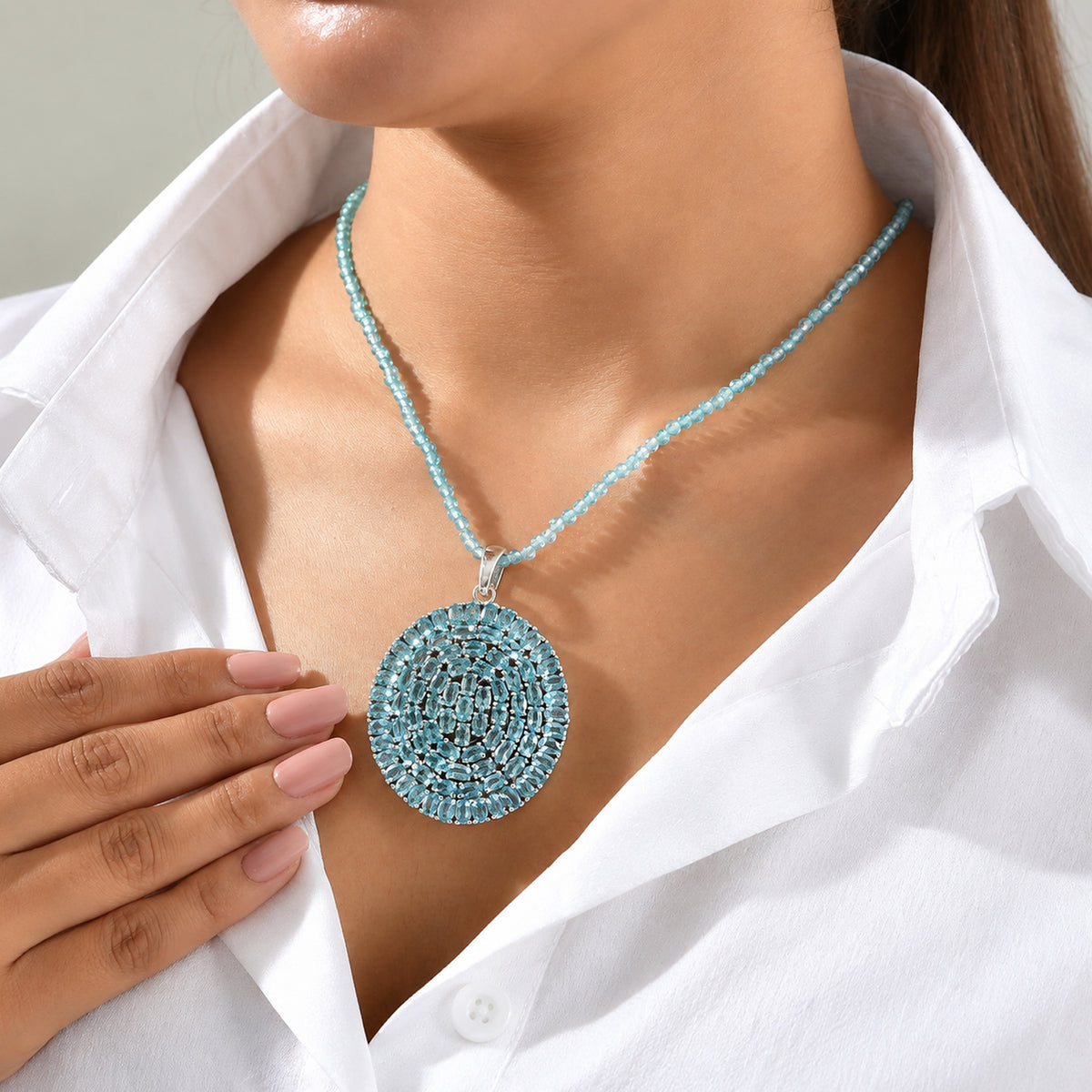 D'Joy Blauer Apatit Schmuckset ca. 50 cm 925 Silber Rhodiniert ca. 52,07 ct.