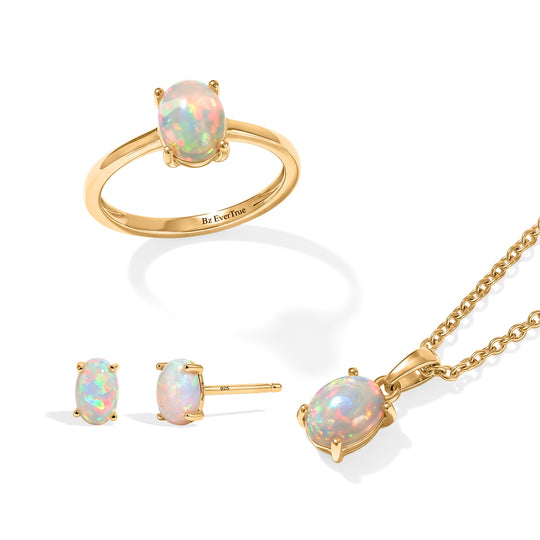 3er Set - EVER TRUE AAA Natürlicher, äthiopischer Welo Opal Anhänger mit Kette, Ohrringe und Ring,  ca. 50 cm (Größe 20.00) ca. 2.25 ct