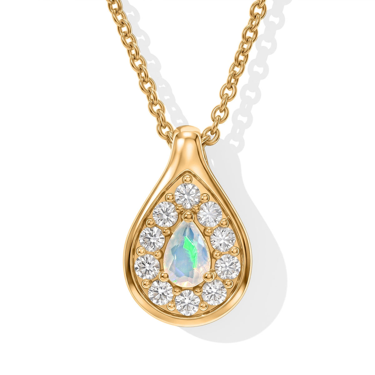 EVER TRUE AA Natürlicher, äthiopischer Welo Opal, Weißer Zirkon Anhänger mit Kette,  ca. 50 cm ca. 0.95 ct