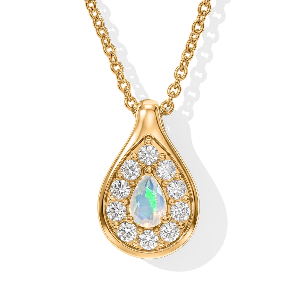 EVER TRUE AA Natürlicher, äthiopischer Welo Opal, Weißer Zirkon Anhänger mit Kette,  ca. 50 cm ca. 0.95 ct