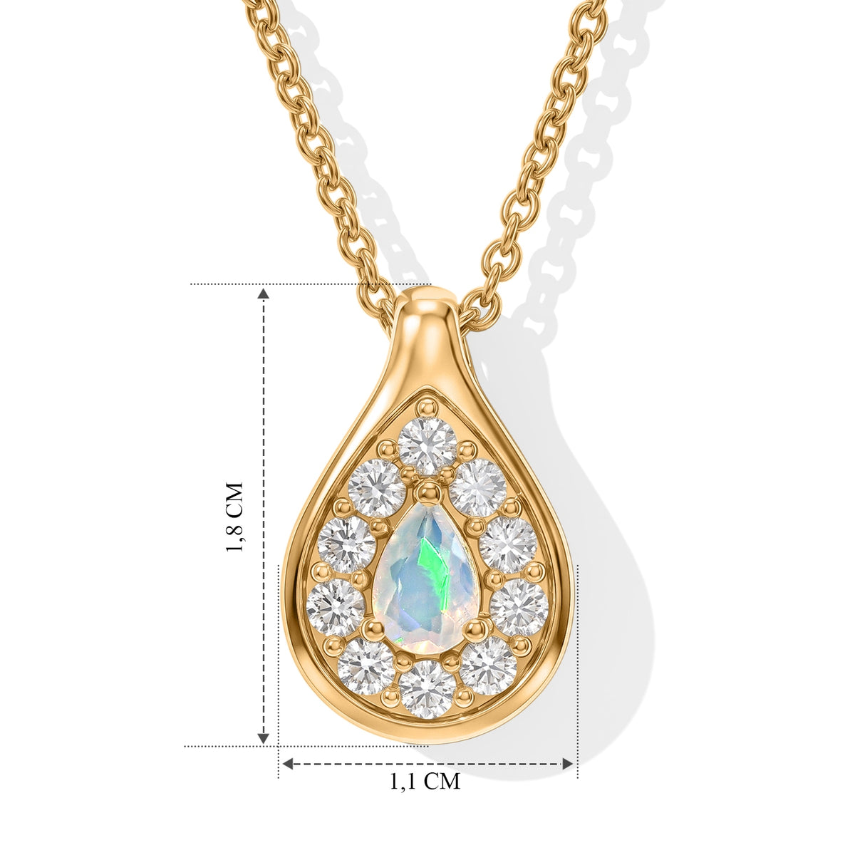 EVER TRUE AA Natürlicher, äthiopischer Welo Opal, Weißer Zirkon Anhänger mit Kette,  ca. 50 cm ca. 0.95 ct