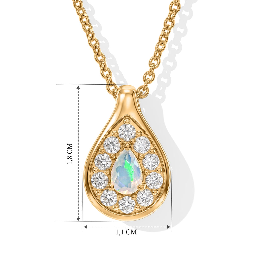 EVER TRUE AA Natürlicher, äthiopischer Welo Opal, Weißer Zirkon Anhänger mit Kette,  ca. 50 cm ca. 0.95 ct