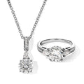 2er Set - D'Joy Moissanit Anhänger mit Kette und Ring, ca. 50 cm 925 Silber Platiniert und Edelstahl, (Größe 19.00) ca. 3.57 ct