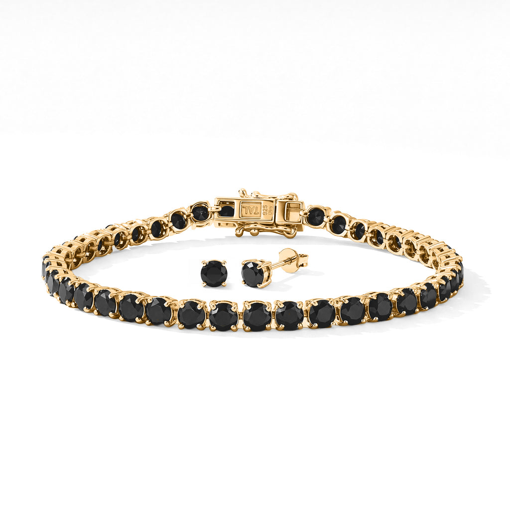 D'Joy Schwarzer Moissanit Schmuckset 925 Silber 750 Gelbgold vermeil ca. 14,10 ct.