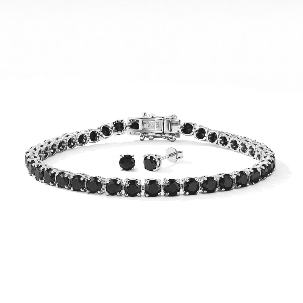 D'Joy Schwarzer Moissanit Schmuckset 925 Silber Rhodiniert ca. 14,10 ct.