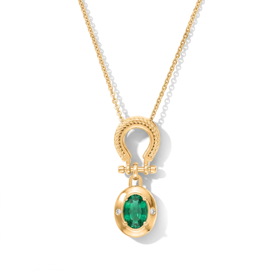 LUXURIANT DIAMOND - AAA Lab Grown Kolumbianischer Smaragd, Lab Grown Diamant Schmuckset ca. 50 cm 925 Silber 750 Gelbgold vermeil ca. 0,73 ct.