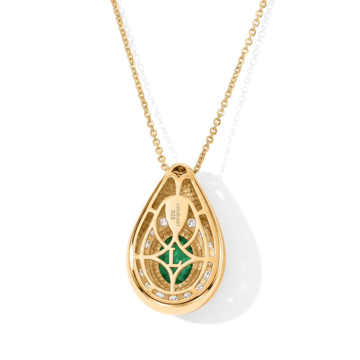 LUXURIANT DIAMOND - AAA Lab Grown Kolumbianischer Smaragd, Lab Grown Diamant Schmuckset ca. 50 cm 925 Silber 750 Gelbgold vermeil ca. 1,69 ct.