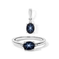 2er Set - EVER TRUE Diffundierter Stern blauer Saphir Ring und Anhänger, nickelfreies Messing, Silberfarben, (Größe 20.00) ca. 2.91 ct