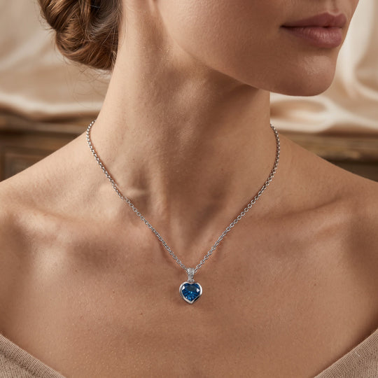 D'Joy Schweizer Blautopas Schmuckset ca. 50 cm 925 Silber Platiniert und Edelstahl Platiniert ca. 3,06 ct.