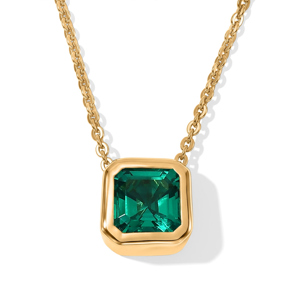 LUXURIANT DIAMOND - AAA Lab Grown Kolumbianischer Smaragd Schmuckset ca. 50 cm 925 Silber 750 Gelbgold vermeil ca. 0,97 ct.