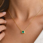 LUXURIANT DIAMOND - AAA Lab Grown Kolumbianischer Smaragd Schmuckset ca. 50 cm 925 Silber 750 Gelbgold vermeil ca. 0,97 ct.