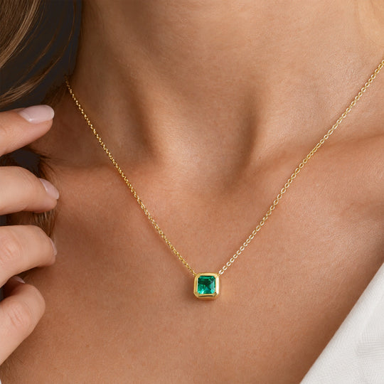 LUXURIANT DIAMOND - AAA Lab Grown Kolumbianischer Smaragd Schmuckset ca. 50 cm 925 Silber 750 Gelbgold vermeil ca. 0,97 ct.