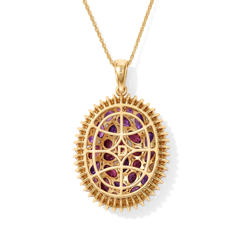 D'Joy AA Natürlicher Rhodolith Granat Schmuckset ca. 50 cm 925 Silber 750 Gelbgold vermeil ca. 6,24 ct.