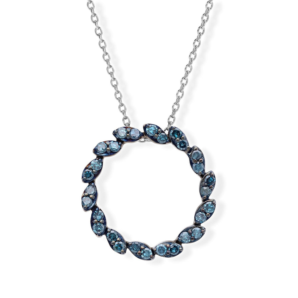 D'Joy Blauer Diamant (IR) Schmuckset  ca. 45 cm+ 5 cm Extender  925 Silber Rhodiniert ca. 0.33 ct