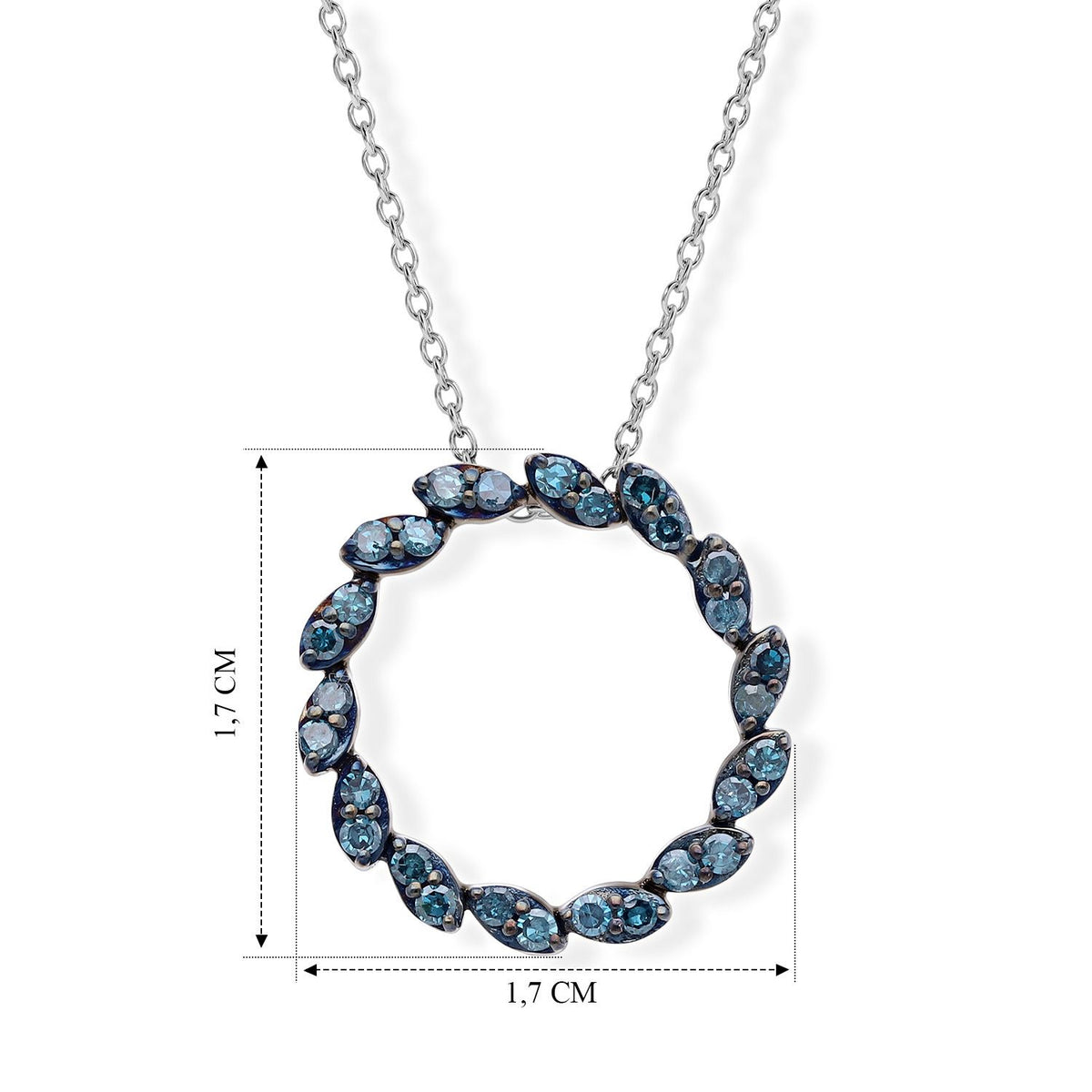 D'Joy Blauer Diamant (IR) Schmuckset  ca. 45 cm+ 5 cm Extender  925 Silber Rhodiniert ca. 0.33 ct