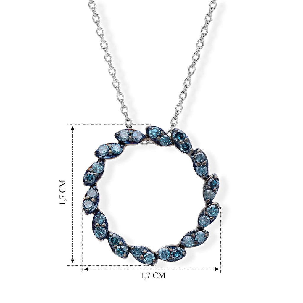 D'Joy Blauer Diamant (IR) Schmuckset  ca. 45 cm+ 5 cm Extender  925 Silber Rhodiniert ca. 0.33 ct