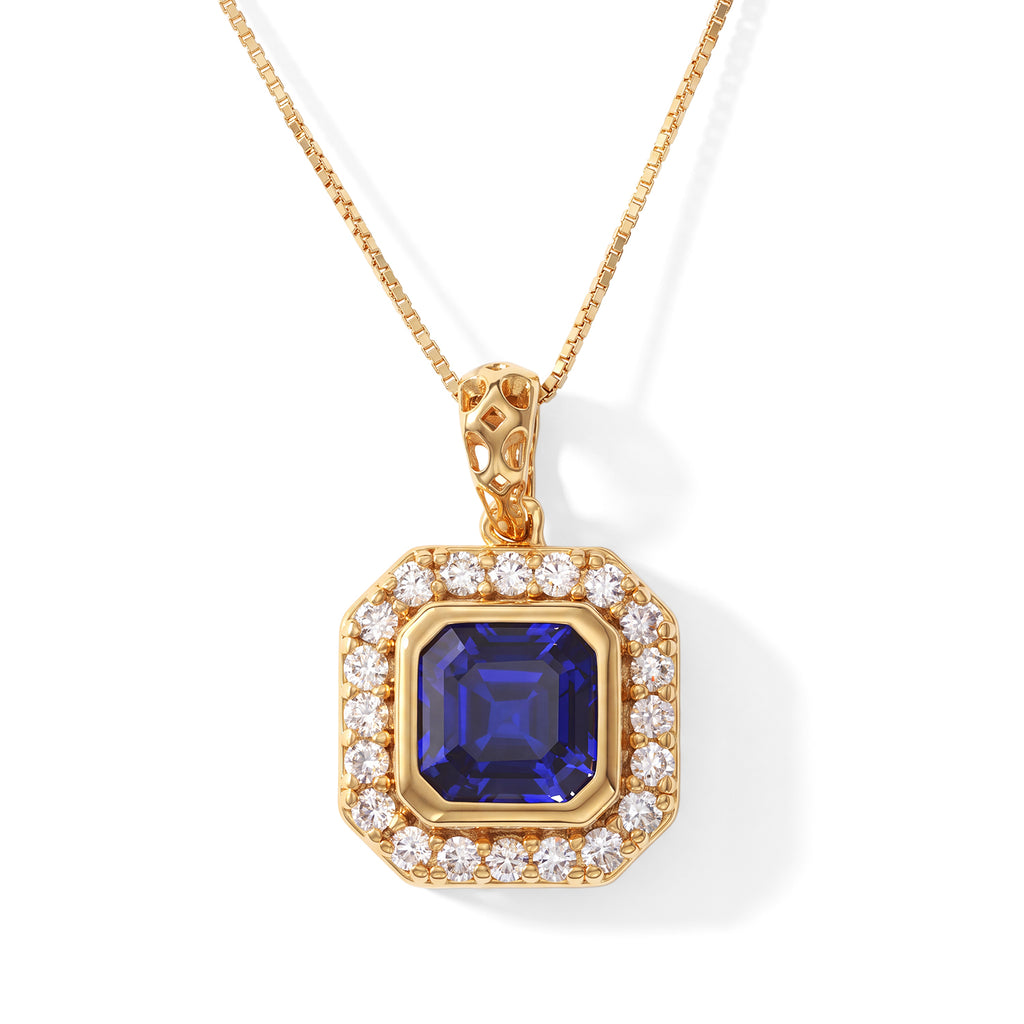 Laborgezüchteter Ceylon-Blau-Saphir, Lab Grown Diamant Schmuckset ca. 50 cm 925 Silber 750 Gelbgold vermeil ca. 2,52 ct.