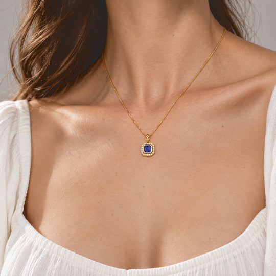 Lab Grown Ceylon-Blau-Saphir, Lab Grown Diamant Schmuckset (10-15 Werktage Lieferzeit) ca. 50 cm 925 Silber 750 Gelbgold vermeil ca. 2.52 ct