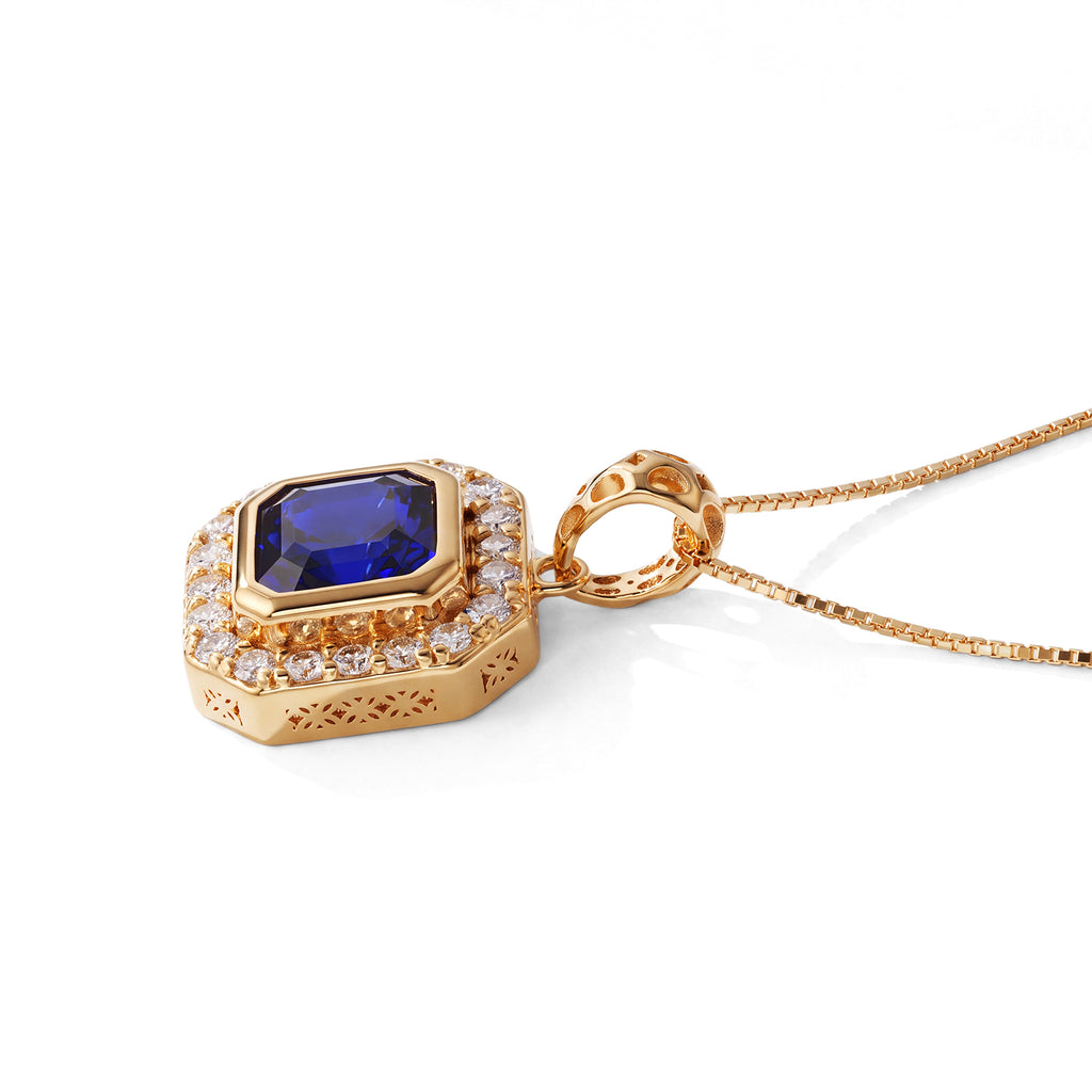 Laborgezüchteter Ceylon-Blau-Saphir, Lab Grown Diamant Schmuckset ca. 50 cm 925 Silber 750 Gelbgold vermeil ca. 2,52 ct.